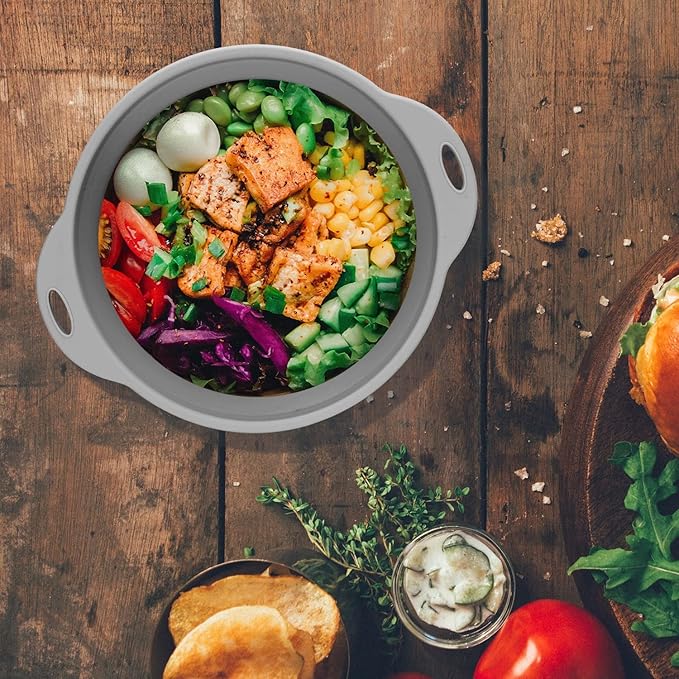 Collapsible Silicone Salad Bowl 64oz Camping Bowl Outdoor Hiking Travel Durable Bowl for Storage and Mixing Food-Grade Silicone Food Storage Container 1 Pack (Grey)