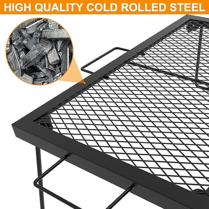 23" Fireplace Cooking Grate Camping Fire Cooking Rack, Folding Campfire Grill Folding Campfire Grill Cooking Racks, Grill Grate Over the Fire Cooking Equipment Camping Cooking Accessories for Outside