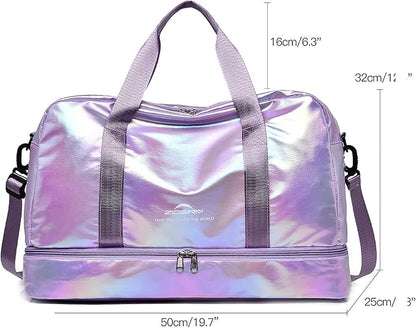 Travel Bag, Gym Bag for Women, Weekender Bags for Women, 40 L Waterproof Duffel Bag, with Shoe and Wet Compartments, Perfect for Gym,Overnight and Travel Use (Purple)