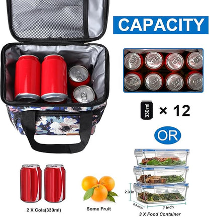 Femuar Lunch Bags for Women/Men, Insulated Lunch Bag for Work Office - Lunch Cooler Bag Leakproof Lunch Box with Adjustable Shoulder Strap - Ink foral
