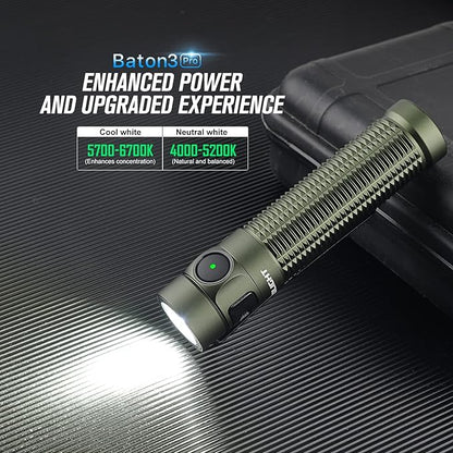 OLIGHT Baton3 Pro Rechargeable Flashlights, 1500 Lumens EDC Flashlight with MCC3, Compact Pocket Flashlight with L-Shape Stand and High-Performance LED for Camping and Emergency (Neutral White)