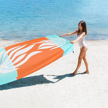 Beach Blanket Waterproof Sandproof, 78”x 86” Outdoor Beach Mat for 1-4 Adults, Quick Drying Foldable Sandfree Picnic Blanket with Stakes & Pockets for Travel, Camping, Hiking, Festival