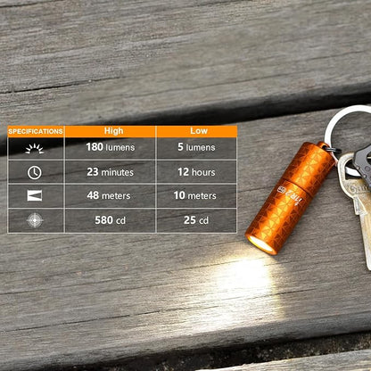 OLIGHT I1R 2 Pro Rechargeable Keychain Flashlight 180 Lumens, Type-C USB Cable Fast Charging EDC Lights, Mini Handheld Light for Pocket, Purse, Backpack(Pinwheel Orange)