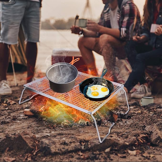 REDCAMP Folding Campfire Grill 304 Stainless Steel Grate, Heavy Duty Portable Camping Grill with Carrying Bag, Silver Large Mesh