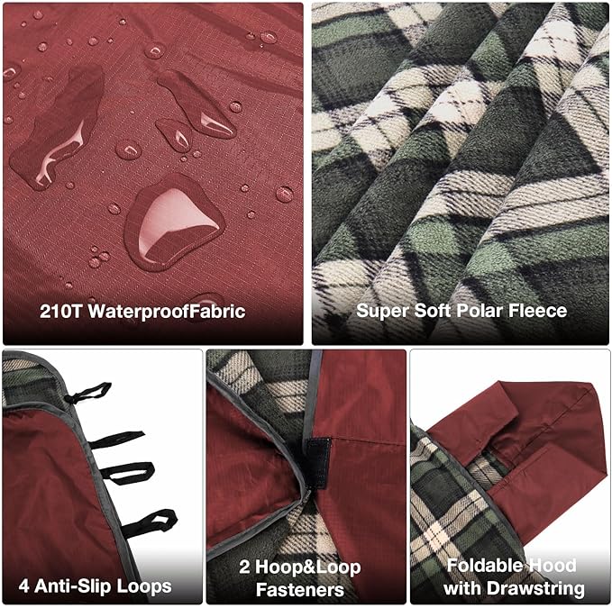 DUKUSEEK Stadium Blanket for All Weather, Waterproof Outdoor Blankets with Hood, Soft Warm Fleece Camping Blanket Windproof for Outdoor Sports, 79"x 59"