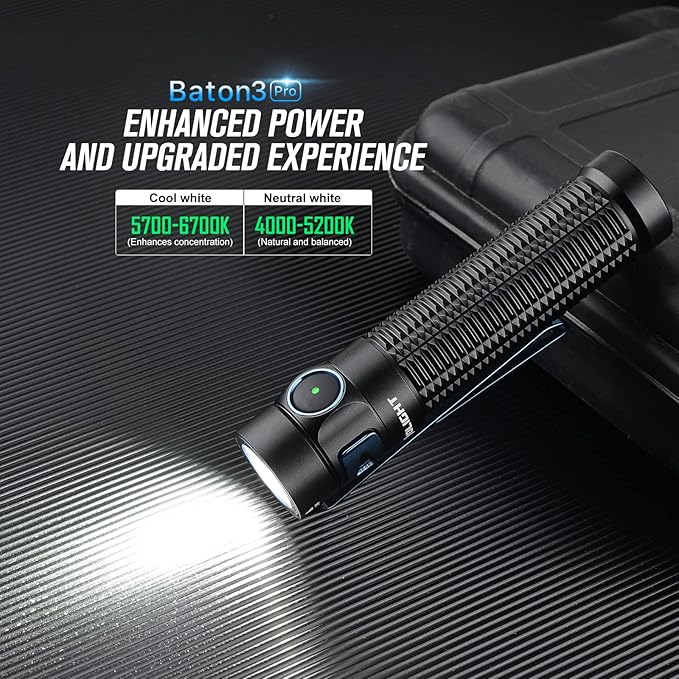 OLIGHT Baton3 Pro 1500 Lumens EDC Rechargeable Flashlights with MCC3, Compact Pocket Flashlight with L-Shape Stand and High Performance LED for Camping and Emergency(Cool White Light: 5700~6700K)