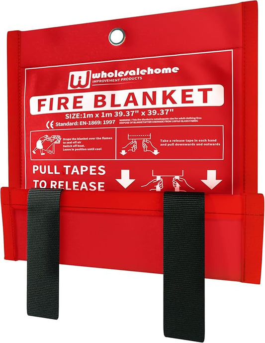 Fire Extinguisher Blanket - Heavy Duty Portable Fiberglass Emergency Blanket - Puts Out Grill & Grease Flames - Safe & Reusable Survival Fire Safety for Home, Kitchen, Car, Camping 1x1m