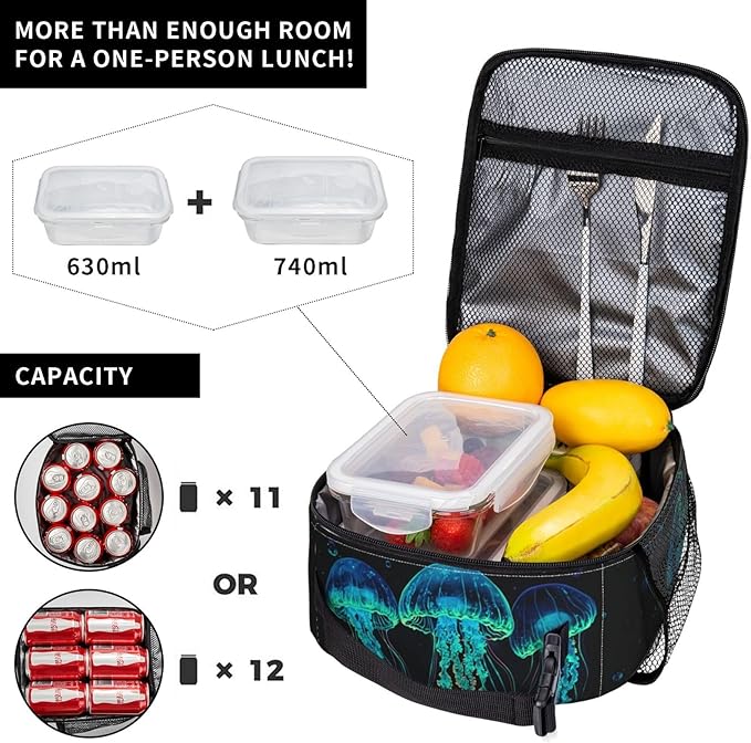 Jellyfish Lunch Bag Insulated Reusable Lunch Box Thermal Cooler Tote For Men Women Work Travel Picnic Hiking