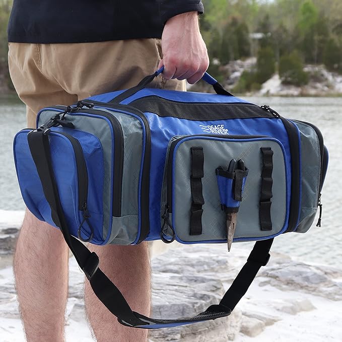 OSAGE RIVER Large Waterproof Fishing Tackle Bag with Padded Shoulder Strap, Ripstop Soft Sided Bag with Fishing Pliers Holder
