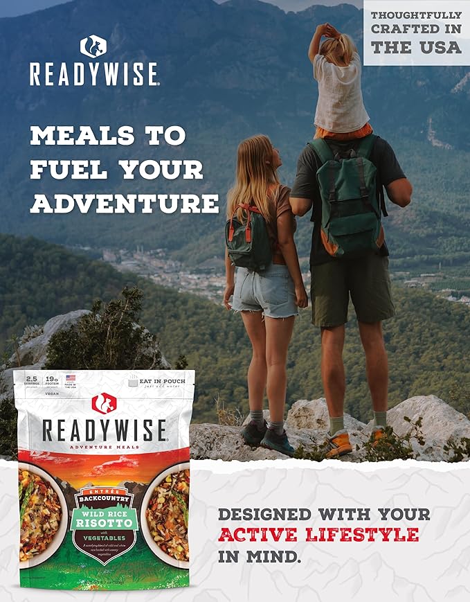 READYWISE - Adventure Meal, Wild Rice Risotto, 2 Servings, Pack of 1, Emergency Preparedness, Freeze Dried Food, MRE, Snack Pack or Emergency Food, Backpacking, Camping, Hiking, and, Survival Food