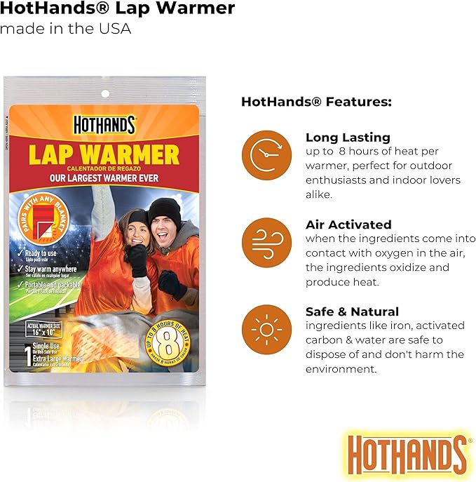 HotHands Lap Warmer, Largest Warmer 16" X 10" - Up to 8 Hours of Long Lasting Heat - 1 Lap Warmer,Tan