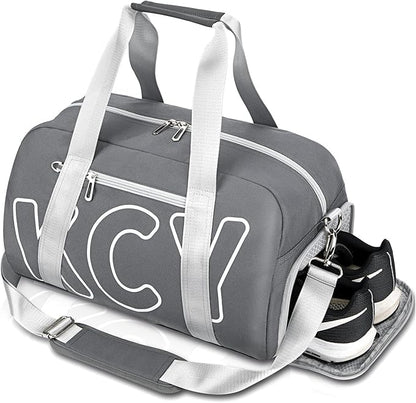 KCY Sports Gym Bag with Wet Pocket & Shoes Compartment for Women & Men, Small Sports Duffel Bag for Yoga Baseball Camping Travel, Waterproof, Lightweight, Dark-grey