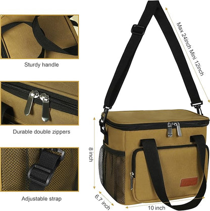Femuar Lunch Bags for Women/Men, Insulated Lunch Bag for Work Office Picnic - Lunch Cooler Bag Leakproof Lunch Box with Adjustable Shoulder Strap - Khaki