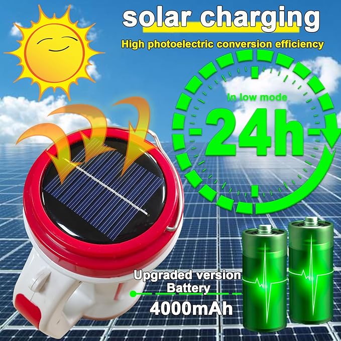 LED Spotlight,Solar USB Rechargeable Spotlight Flashlight with 6 Modes,4000mAh Power Bank，IPX4 Waterproff Lightweight Work Light for Camping Outdoor and Power Outages Emergency（Red）