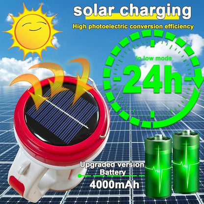 LED Spotlight,Solar USB Rechargeable Spotlight Flashlight with 6 Modes,4000mAh Power Bank，IPX4 Waterproff Lightweight Work Light for Camping Outdoor and Power Outages Emergency（Red）