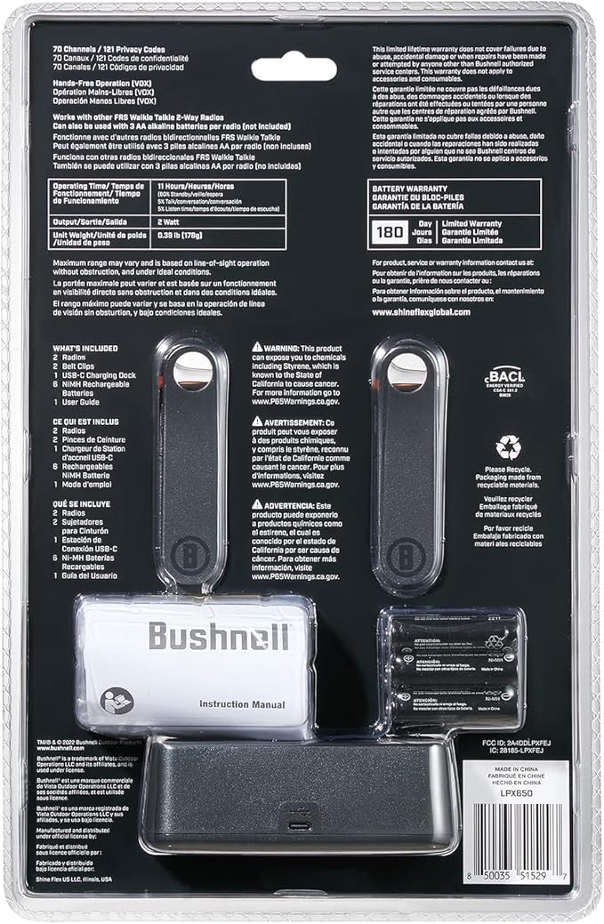 New Bushnell LPX650 Walkie Talkies - Waterproof Long Range Two Way Radios, IP67 Rugged Floating Design, USB-C Rechargeable - Equipped for Wherever Life Takes You (2 Pack)