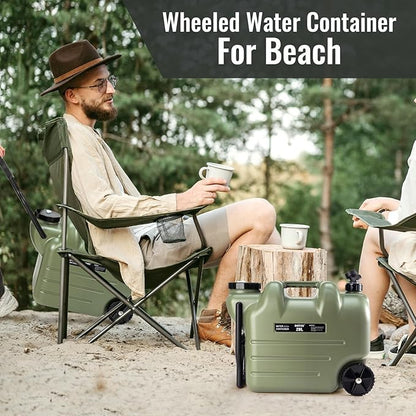 7.4 Gallon Water Jug With Wheels & Folding Handle, Portable Water Container, Rolling Wheel Water Storage Tank For Hiking Camping