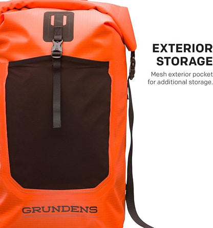 Grundéns Bootlegger Roll Top Backpack | Waterproof, 30L, Red Orange