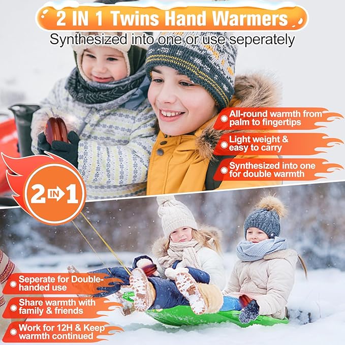 2-Pack Hand Warmers Rechargeable, Rugby-Shaped Portable Electric Hand Warmers Reusable, Dual-Side Heating, Hand Warmers Pocket Heater for Hunting/Golf/Skiing/Camping, for Men Women Kids