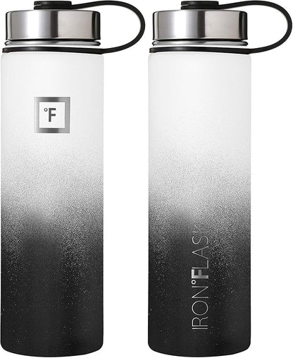 IRON °FLASK Camping & Hiking Hydration Flask, Wide Mouth, 3 Straw Lids, Stainless Steel Outdoor Water Bottle, Double Walled, Insulated Thermos, Metal Canteen - Day & Night, 22 Oz