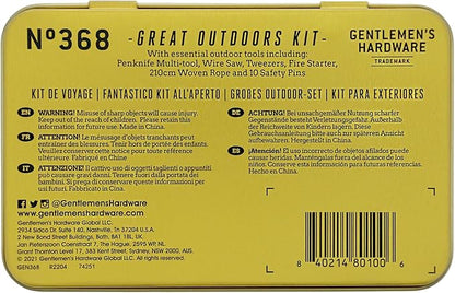 Gentlemen's Hardware - The Great Outdoors Kit, Tin-Cased Multi-tool, 15-Piece Survival Kit, A Camping Essential, 100% Stainless Steel, The, Versatile, Convenient