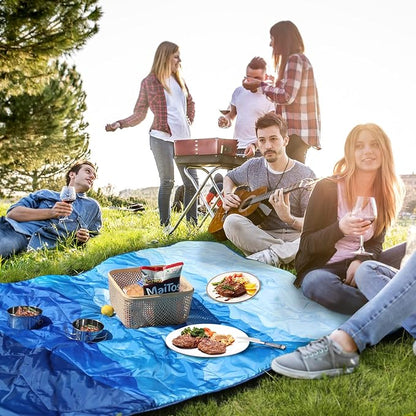 VILLEY Picnic Blanket, 3-Layer Camping Blanket 52"x75", Machine Washable, Water Repellent and Sandproof, Packable and Portable for Camping, Travel, Park, Beach and Indoor Use