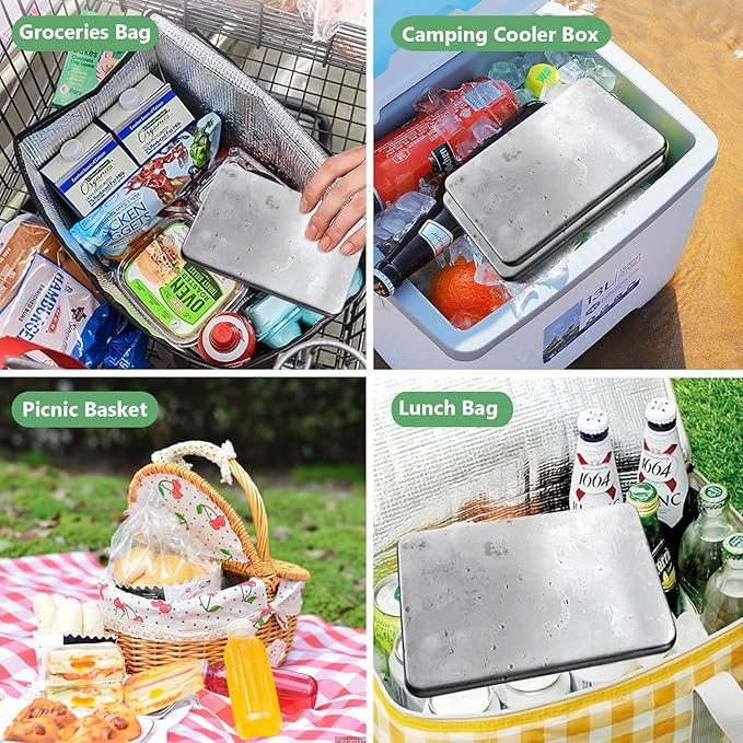 Stainless Steel Ice Packs for Camping, Picnic Basket, Freezer Packs for Outdoor Cooler Box, Reusable Ice Packs to Keep Food and Drinks Fresh and Cool