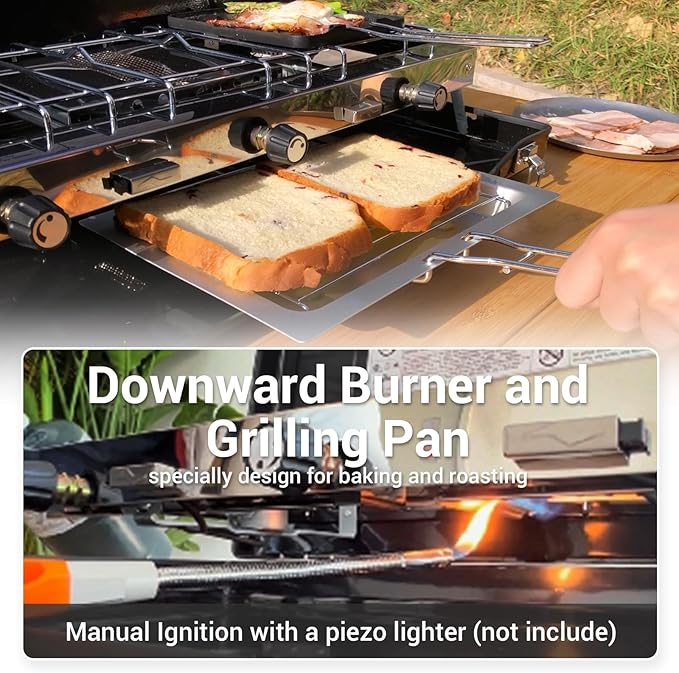 Camping Stove 3 Burner 20400 BTU Propane Portable Stove with Regulator, Toast Tray, Windshield for Car Camping BBQ Picnics Outdoor Cooking Camping Stove