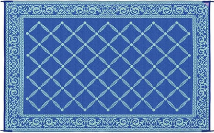 Stylish Camping 116093 6-feet by 9-feet Reversible Mat, Plastic Straw Rug, Large Floor Mat for Outdoors, RV, Patio, Backyard, Picnic, Beach, Camping (Blue/Light-Green)