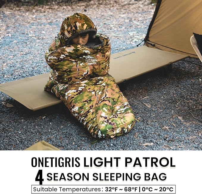 OneTigris Light Patrol 4 Season Mummy Sleeping Bag, 32°F Cold Weather Camping Bags for Camping Hiking Backpacking, Survival Gear