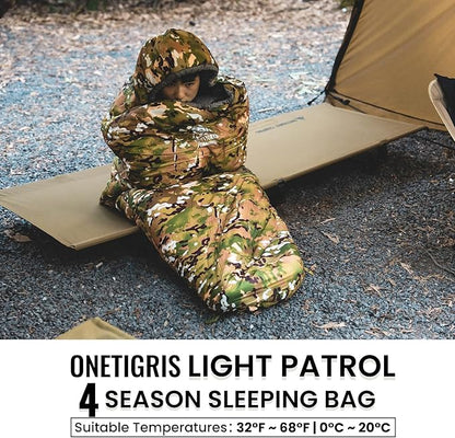 OneTigris Light Patrol 4 Season Mummy Sleeping Bag, 32°F Cold Weather Camping Bags for Camping Hiking Backpacking, Survival Gear
