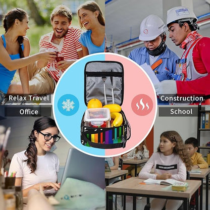 Musical Note Rainbow Key Music Insulated Lunch Bag Reusable Cooler Lunch Box Portable Leakproof Thermal Container Tote Bags for Girls Boys School Travel