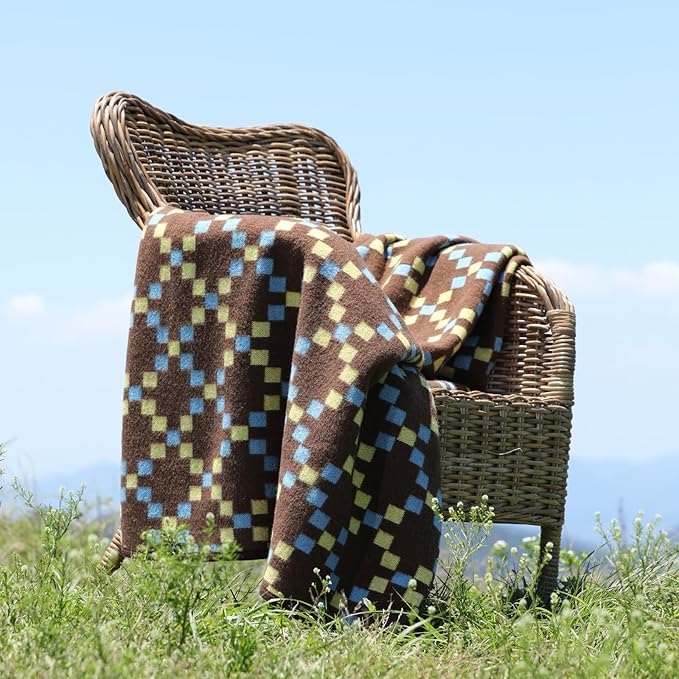 ACUSHLA Merino Wool Blanket - Soft Warm Thick Washable Large Throw Blanket for Camping Bed Couch Outdoor Travel All Weather, Mosaic Plaid 79X63