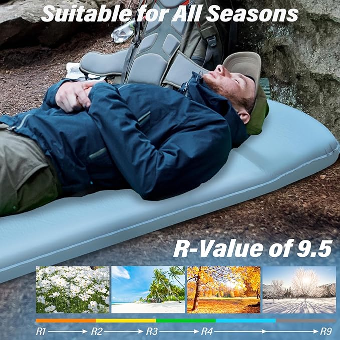 Self Inflating Sleeping Pad for Camping - 3.1" Thick Foam Sleeping Pad with Inflatable Bag, 9.5 R-Value Insulated Camping Mattress Pad for Car Camping Backpacking Hiking Camping Mat