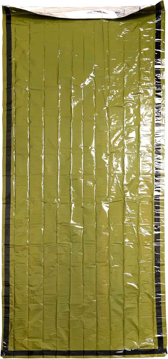 Emergency Rain Poncho & Sleeping Bag Set of 2 Green Thermal Mylar Space Blanket Sack Survival Kit for Car Activities Hiking Camping Gear Equipment