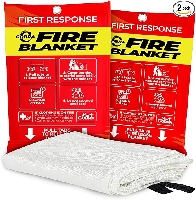 Mart Cobra Emergency Fire Blanket for Home and Kitchen - 2 Pack - Fire Blankets Emergency for Home 40” x 40” - Fire Suppression Blanket - Home Safety