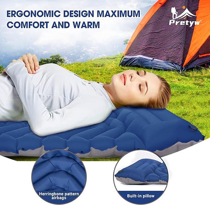 Sleeping Pad for Camping - Ultralight Camping Mattress with Pillow, Built-in Foot Pump, Compact Self-Inflatable Portable Camping Mat for Backpacking, Hiking, Car Traveling, Beach, Tent