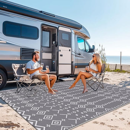 StepRite 6’ x 9’ Reversible Outdoor Rug, Waterproof Plastic Straw Rug, Patio Rug, Large Modern Area Rug Carpet, Indoor Outdoor Rugs for Camping, Porch, Deck, Balcony, Backyard, RV, Picnic(Grey)