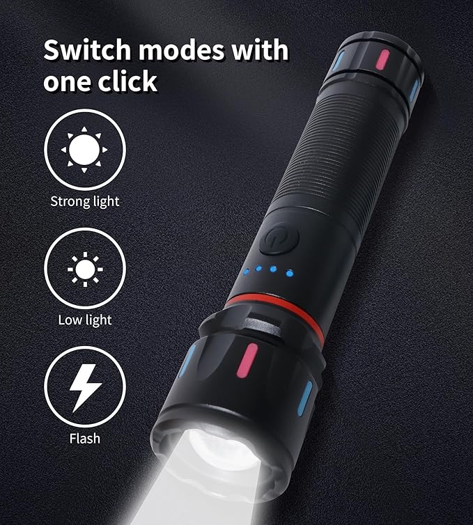 2 Pack LED Rechargeable Flashlights High Lumens, 1500+ Lumens Super Bright Zoomable Fluorescent Flashlights, Waterproof Powerful Multifunctional Flashlights for Home Camping Hiking