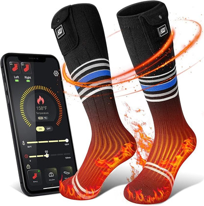 Heated Socks for Women Men Rechargeable Washable, Battery Electric Heated Socks Foot Warmers with APP Control for Skiing Hunting Riding Camping Fishing Hiking Outdoor Work