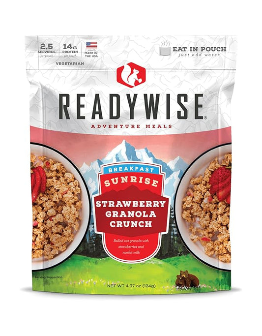 READYWISE - Outdoor Strawberry Granola Crunch, 2.5 Servings, Pack of 1, Emergency Preparedness, Freeze Dried Food, MRE, Snack Pack, Survival Food, Emergency Food for Backpacking, Camping, and Hiking