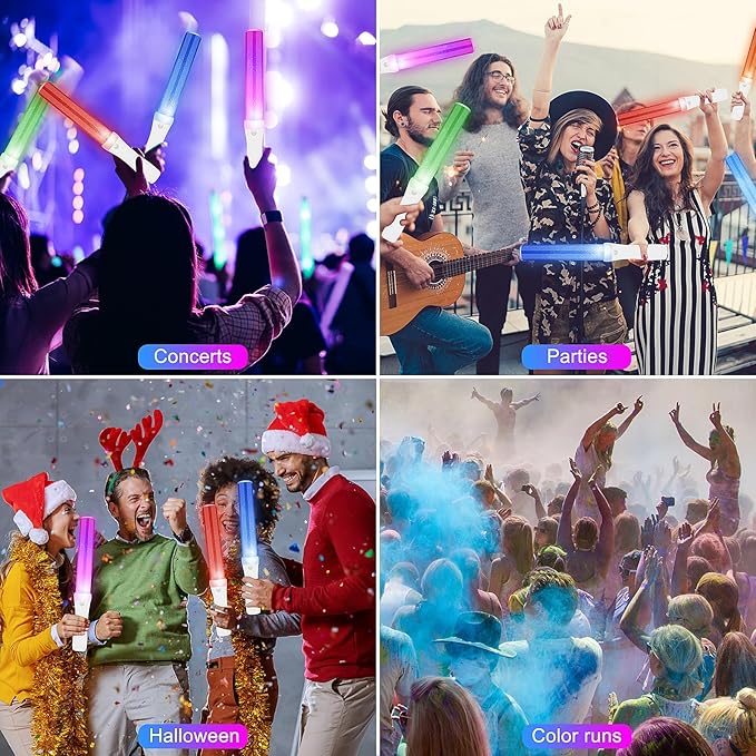 12PCS Glow Sticks Bulk, LED Light Stick with Remote Control, 3 Flashing Modes, 13 Changeable Colors, Batteries Included - Ideal for Wedding, Raves, Concerts, Parties, Camping and Sporting Events
