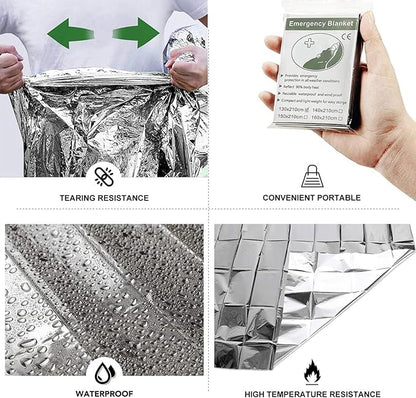 Emergency Foil Blanket, Survival Thermal Mylar Blankets Individually Packaged Perfect for Outdoors, Hiking, Survival, Marathons or First Aid