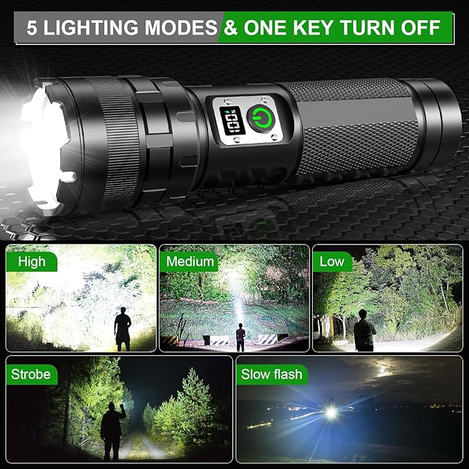 Rechargeable LED Flashlights High Lumens, 900000 Lumens Super Bright Flashlight with 11 Modes IPX6 Waterproof, Powerful Handheld Flashlight for Camping Emergencies Hiking Home