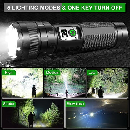 Rechargeable LED Flashlights High Lumens, 900000 Lumens Super Bright Flashlight with 11 Modes IPX6 Waterproof, Powerful Handheld Flashlight for Camping Emergencies Hiking Home