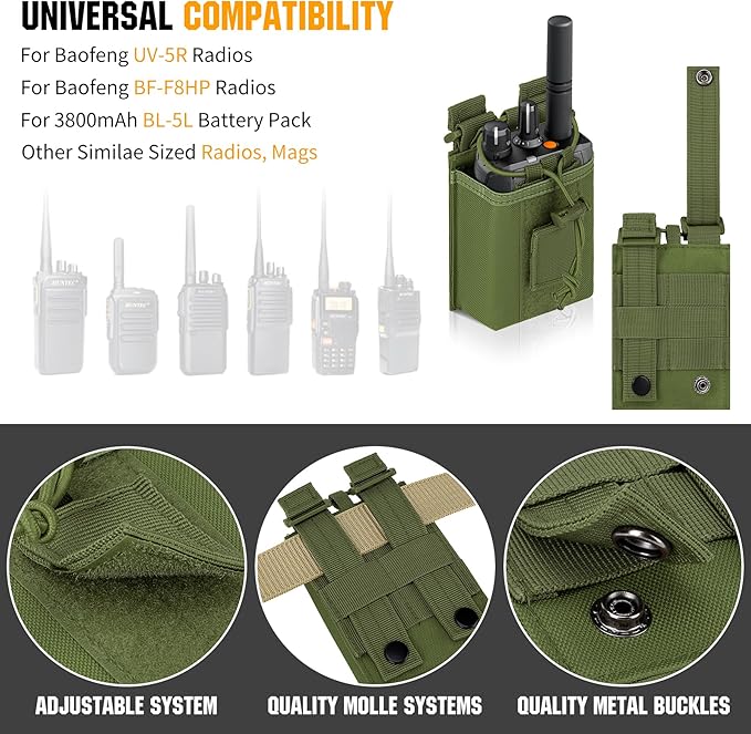 IronSeals 2 Pack Tactical Molle Adjustable Interphone Storage Bag Outdoor Sports Radio Pouch for Two Ways Walkie-talkie
