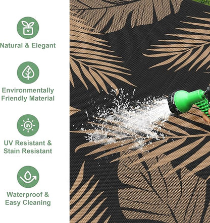 Outdoor Rug 10' x 14' for Patio Waterproof Clearance, Reversible Indoor Outdoor Plastic Straw Camping Rug Carpet, RV Mat, Large Area Rug for Deck, Backyard, Balcony, Porch,Beach,Black and Brown