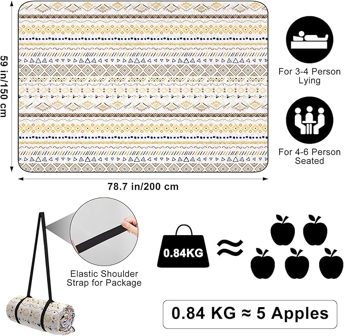 ICOSY Large Picnic Outdoor Blankets, 78" x 59" Beach Camping Blanket Waterproof Sandproof Picnic Camping Mat Camping Gear Essentials