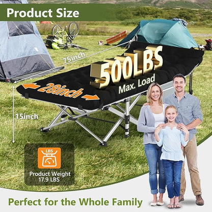 Slendor Camping Cot for Adults, 1200D Oxford Camping Bed with 3.5in Thick Mattress, 500lbs Max Load, Folding Cot for Camping, Travel, Outdoor, Home Guest, Office Nap