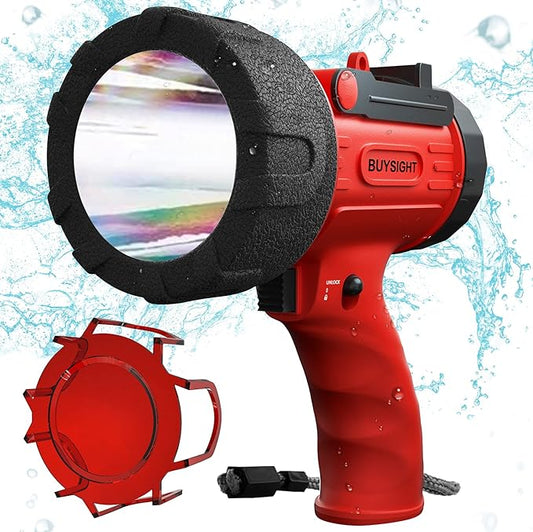 BUYSIGHT Rechargeable Spotlight Flashlight, Hand held Spotlight 200000 lumens Waterproof Flashlight Hunting Lamp with red Filter(IP67 Waterproof Red Mini)